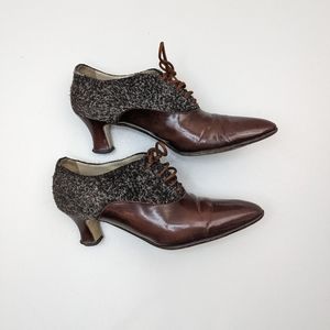 Vintage Bally Brown Leather and Grey Wool Pumps